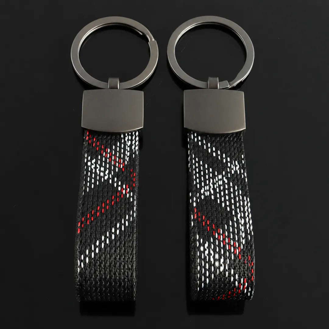 Nylon Ribbon Key Strap Keychain – Plaid Pattern - From Above