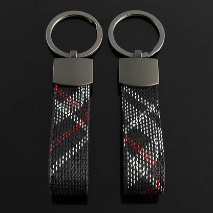Nylon Ribbon Key Strap Keychain – Plaid Pattern - From Above