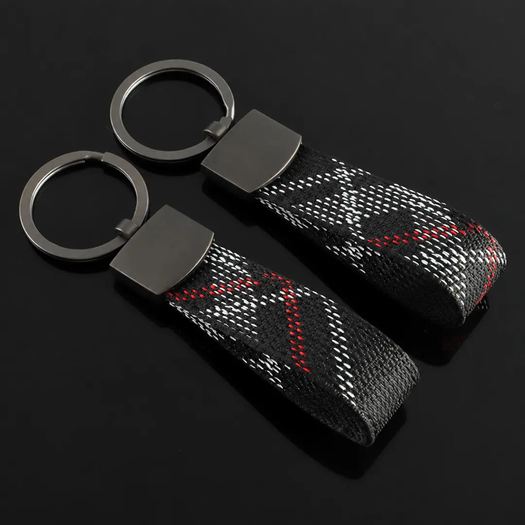 Nylon Ribbon Key Strap Keychain – Plaid Pattern - Left Side