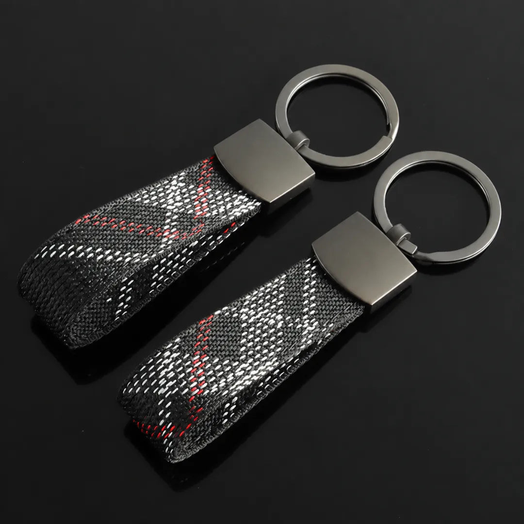 Nylon Ribbon Key Strap Keychain – Plaid Pattern - Right Side
