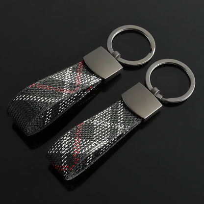 Nylon Ribbon Key Strap Keychain – Plaid Pattern - Right Side