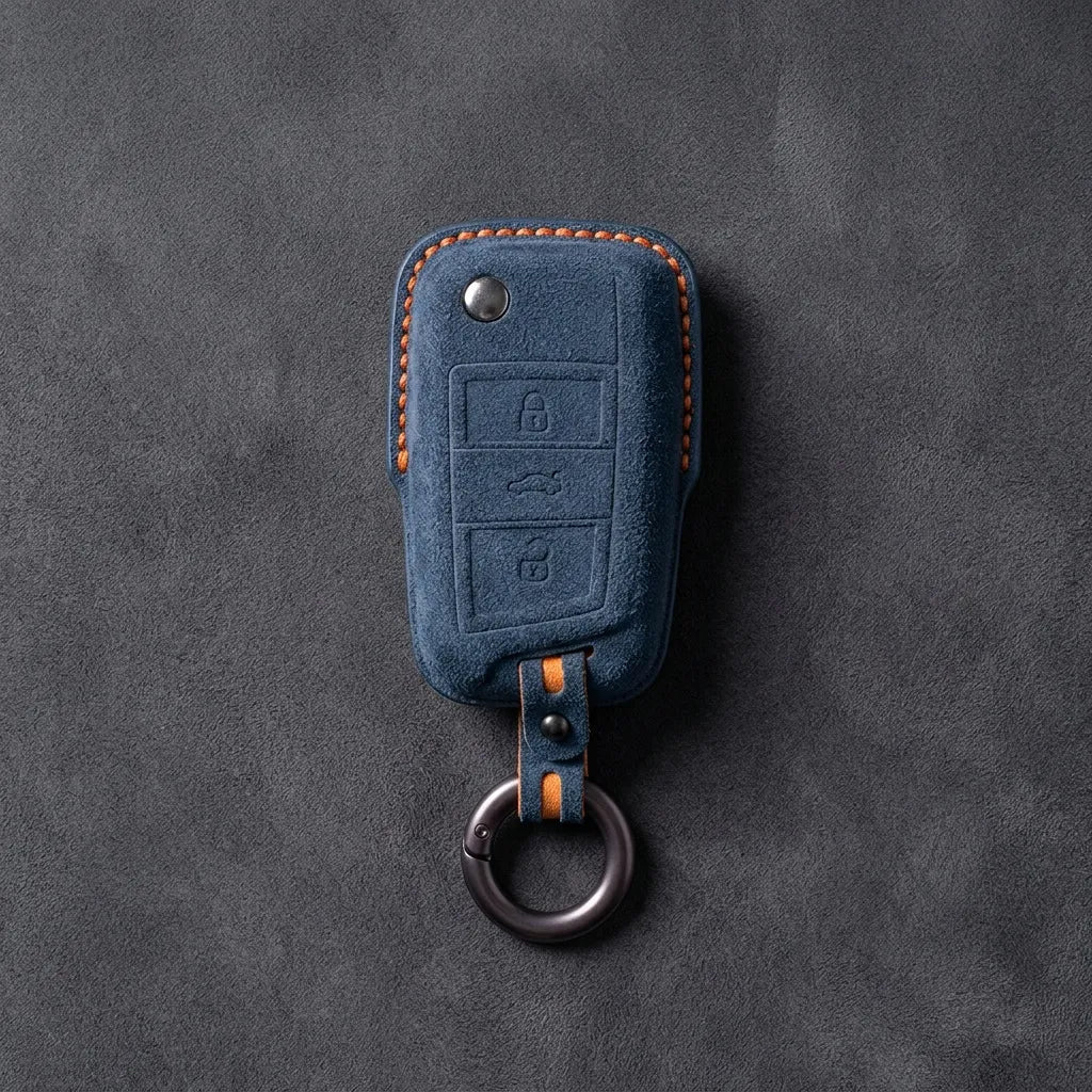 Opel Hand - Stitched Alcantara Key Fob Cover – Geometric Flip Key 3 - Button - Cobalt blue