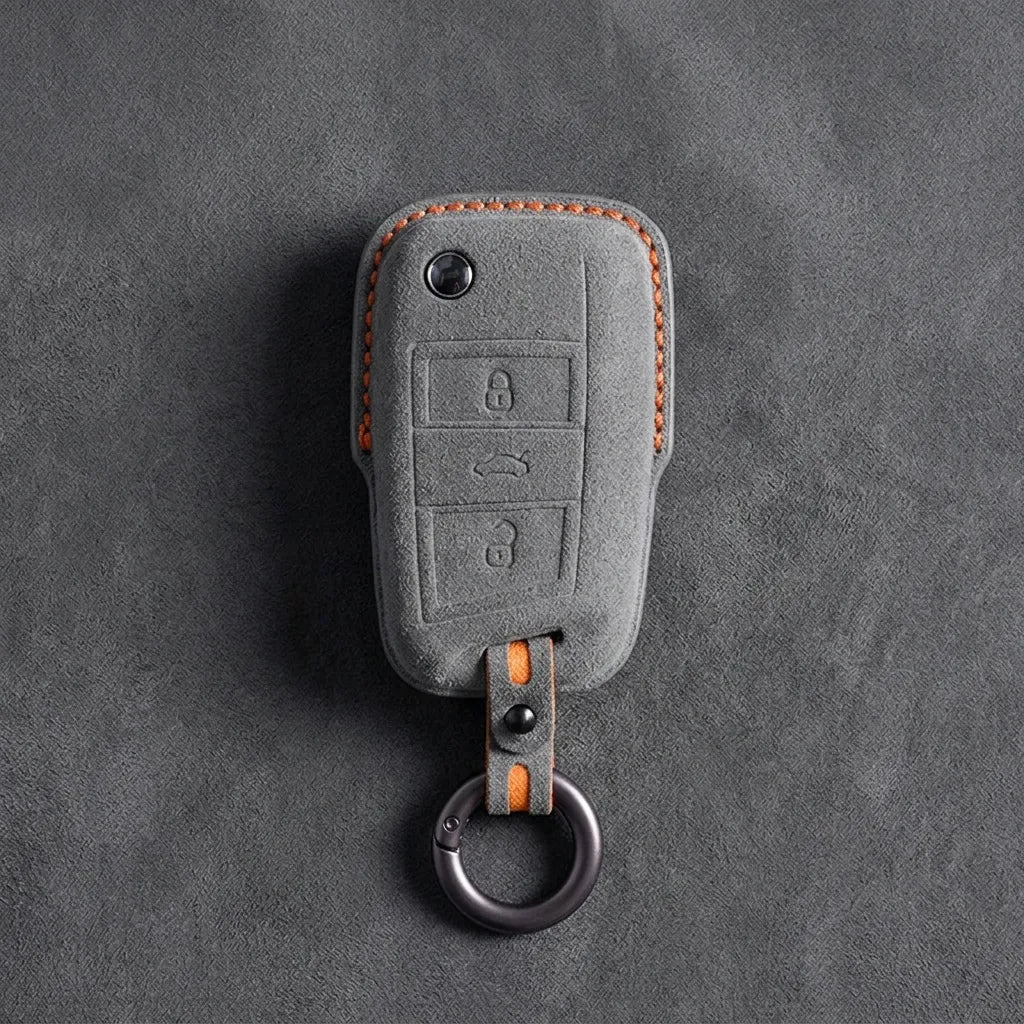Opel Hand - Stitched Alcantara Key Fob Cover – Geometric Flip Key 3 - Button - Dark gray