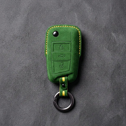 Opel Hand - Stitched Alcantara Key Fob Cover – Geometric Flip Key 3 - Button - Grass green