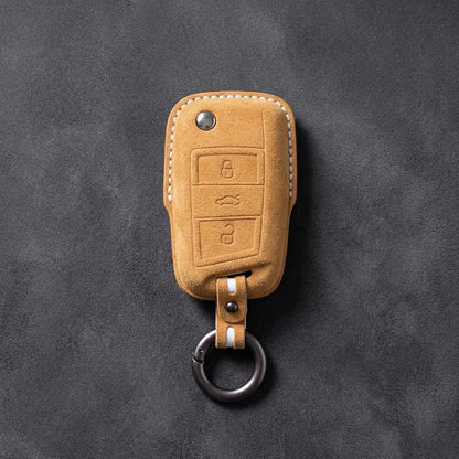 Opel Hand - Stitched Alcantara Key Fob Cover – Geometric Flip Key 3 - Button - Soft brown