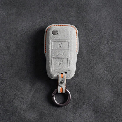 Opel Hand - Stitched Alcantara Key Fob Cover – Geometric Flip Key 3 - Button - White