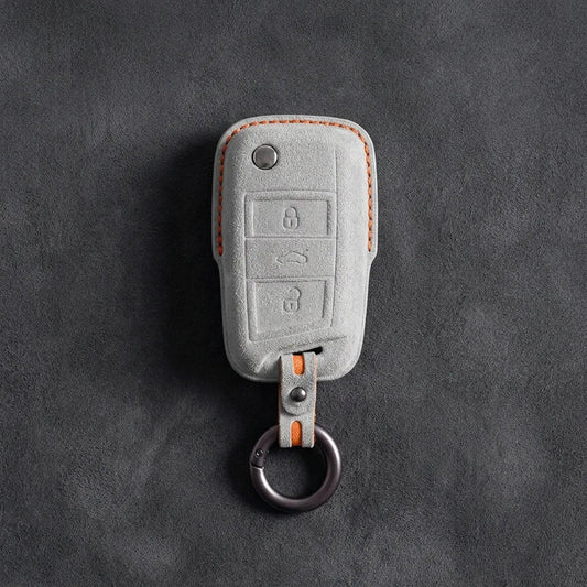 Opel Hand - Stitched Alcantara Key Fob Cover – Geometric Flip Key 3 - Button - White