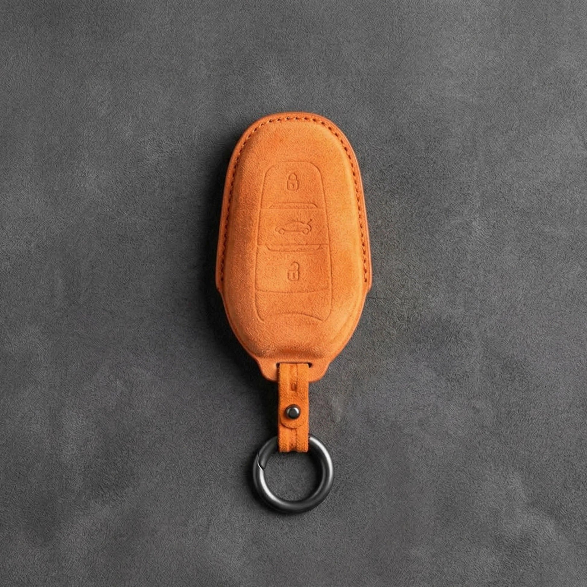 Opel Hand - Stitched Alcantara Key Fob Cover – Shield Smart Key 3 - Button - Orange
