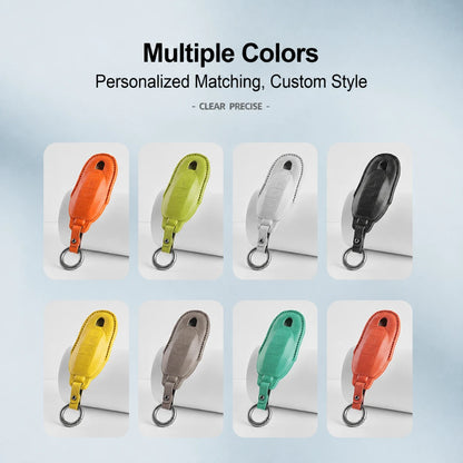 A promotional graphic showing eight small views of a matching keychain-style accessory in different colors, including orange, lime green, white, black, yellow, taupe, mint green, and coral. Text at the top reads 'Multiple Colors' and 'Personalized Matching, Custom Style' with 'CLEAR PRECISE' below.