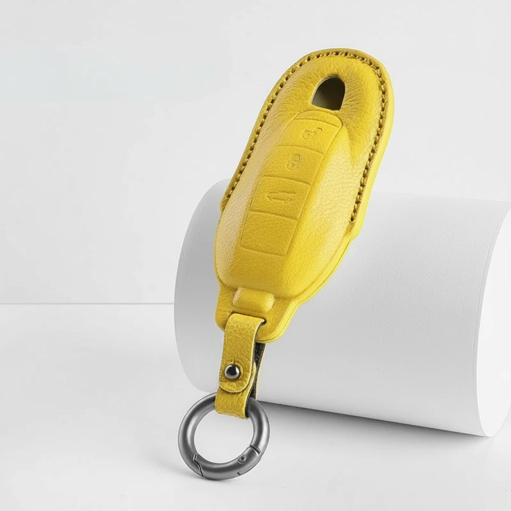 Porsche Goatskin Key Fob Cover - Classic Car-Shape - Yellow