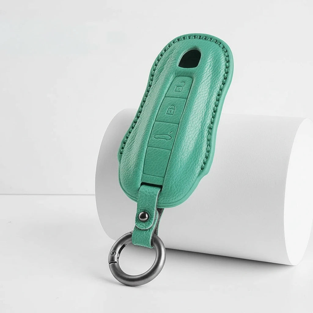 Porsche Goatskin Key Fob Cover - Signature Car-Shape - Cyan