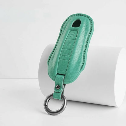 Porsche Goatskin Key Fob Cover - Signature Car-Shape - Cyan