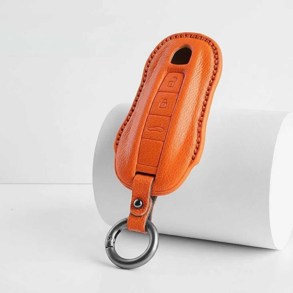 Porsche Goatskin Key Fob Cover - Signature Car-Shape - Orange