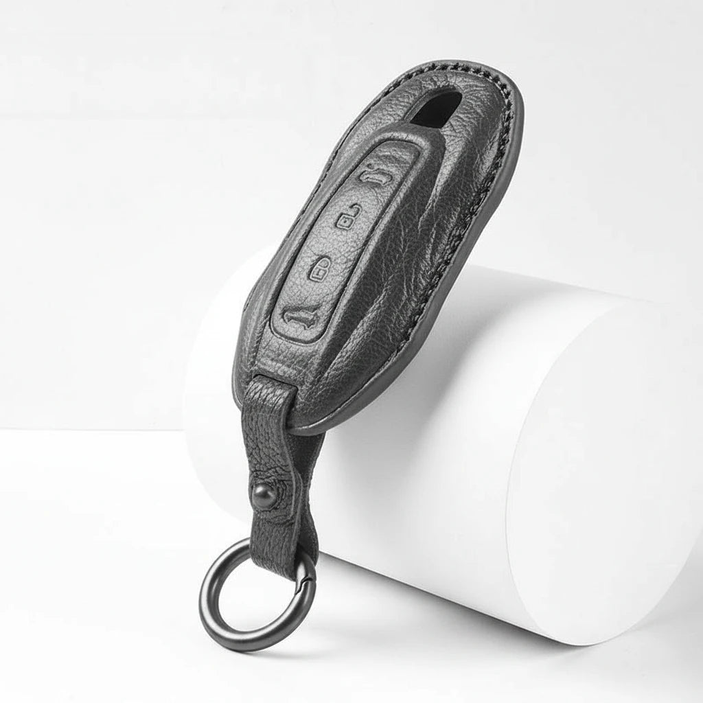 Porsche Goatskin Key Fob Cover - Slimline Car-Shape - Black
