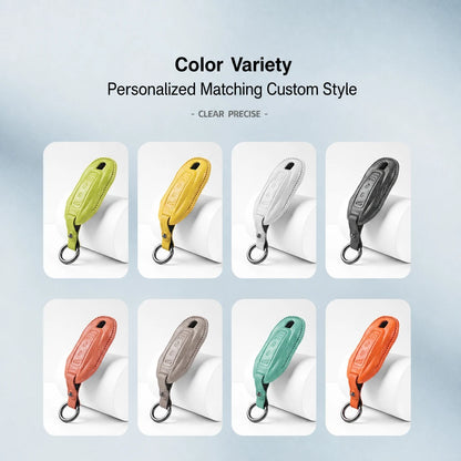 A promotional graphic showing eight customized key fob covers in different colors, arranged in a 2x4 grid on a light blue gradient background. Above the grid, text reads 'Color Variety' and 'Personalized Matching Custom Style'.