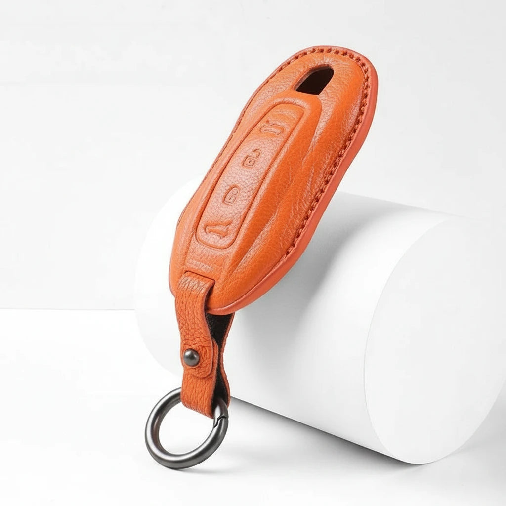 Porsche Goatskin Key Fob Cover - Slimline Car-Shape - Orange