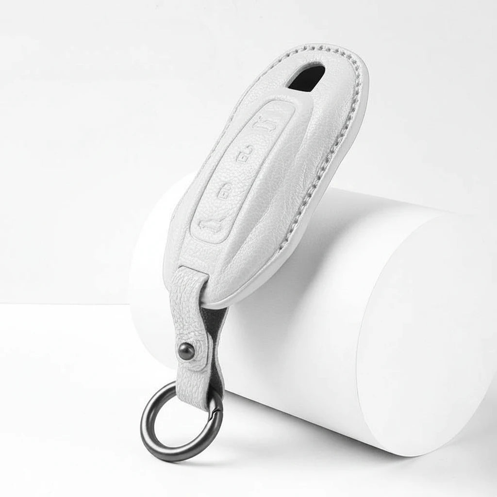 Porsche Goatskin Key Fob Cover - Slimline Car-Shape - White