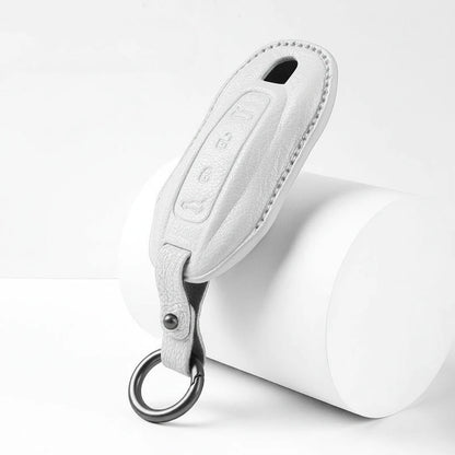 Porsche Goatskin Key Fob Cover - Slimline Car-Shape - White