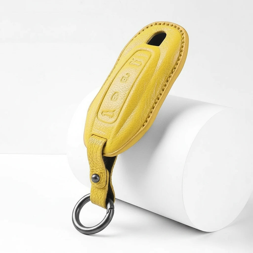 Porsche Goatskin Key Fob Cover - Slimline Car-Shape - Yellow