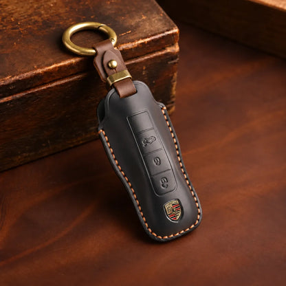 Porsche Hand-Crafted Leather Key Fob Cover - Classic Car-Shape - Black