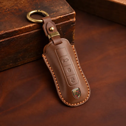 Porsche Hand-Crafted Leather Key Fob Cover - Signature Car-Shape - Brown