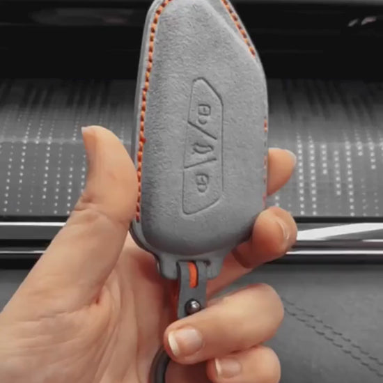 Skoda Hand Stitched Alcantara Key Fob Cover Angular 3-button Dark Gray Video