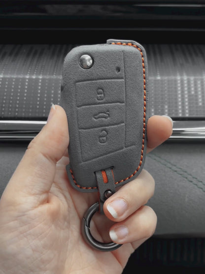 Volkswagen Hand Stitched Alcantara Key Fob Cover Flip Key 3-button Dark Gray