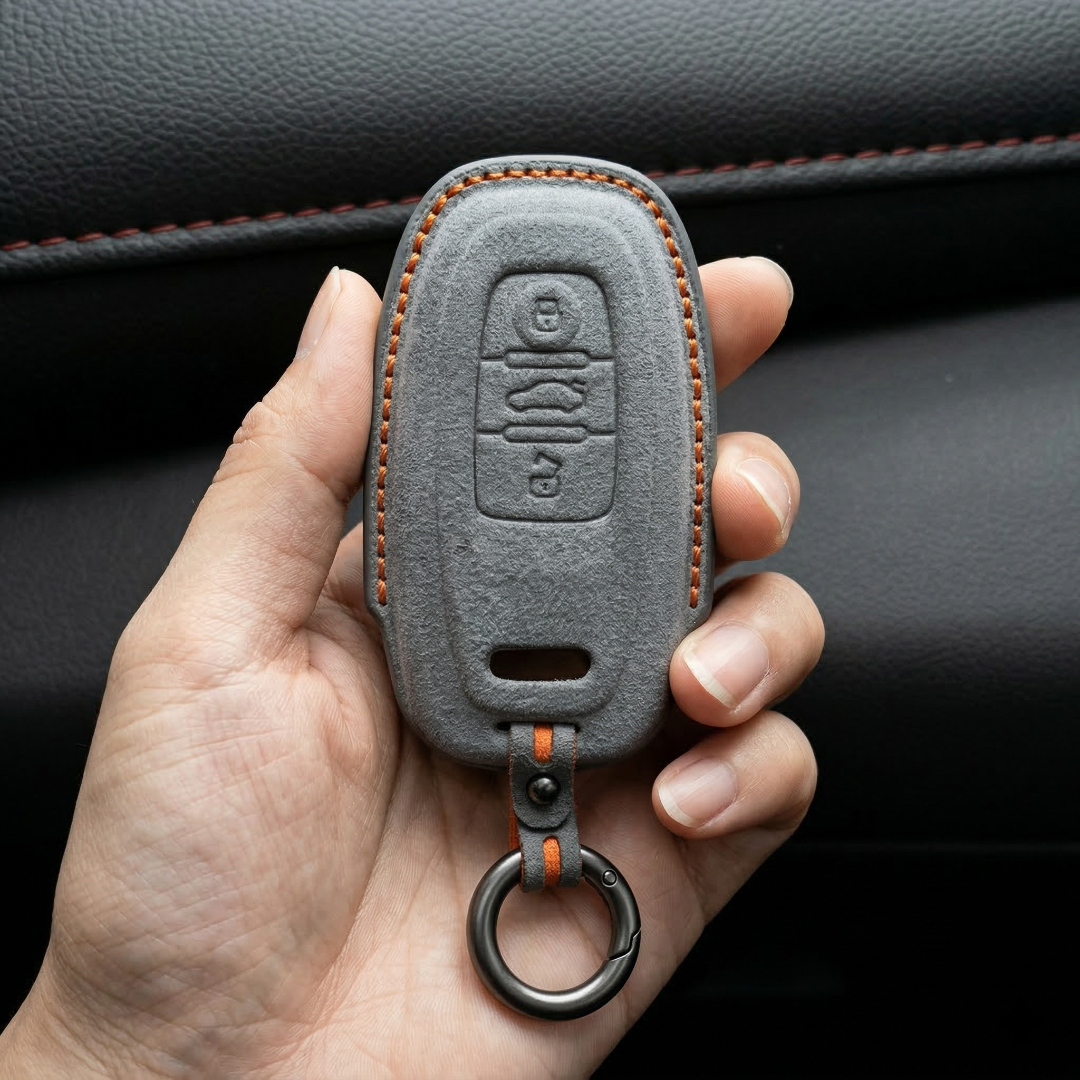 Audi Hand Stitched Alcantara Key Fob Cover Oval 3-button Smart Fob Video