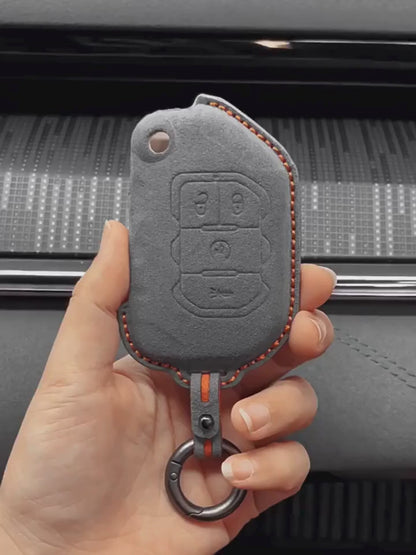 Jeep Hand-Stitched Alcantara Key Fob Cover – Remote Start Flip Key 4-Button Dark Gray