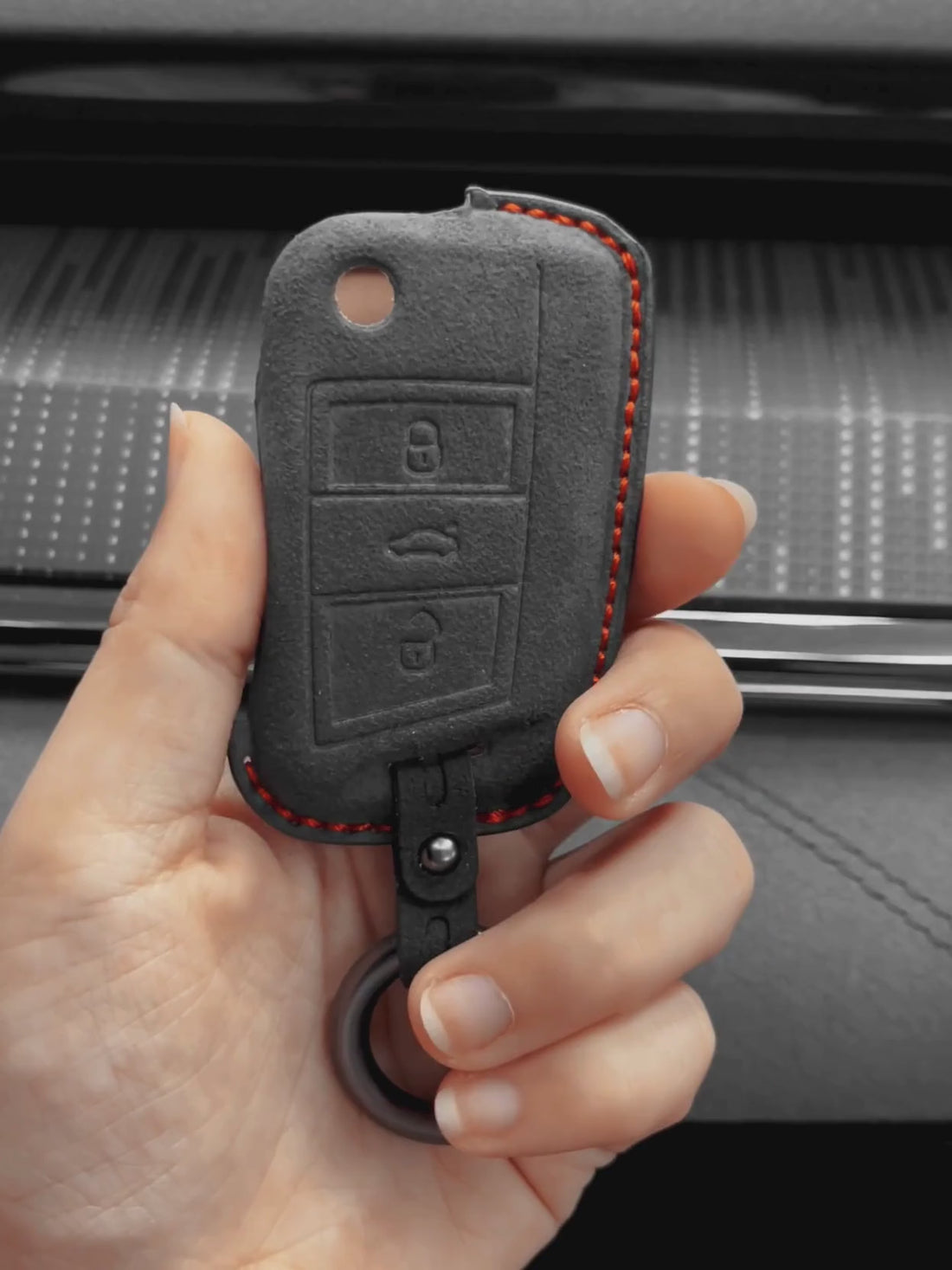 Volkswagen Hand Stitched Alcantara Key Fob Cover Shield Flip Key 3-button Dark Charcoal