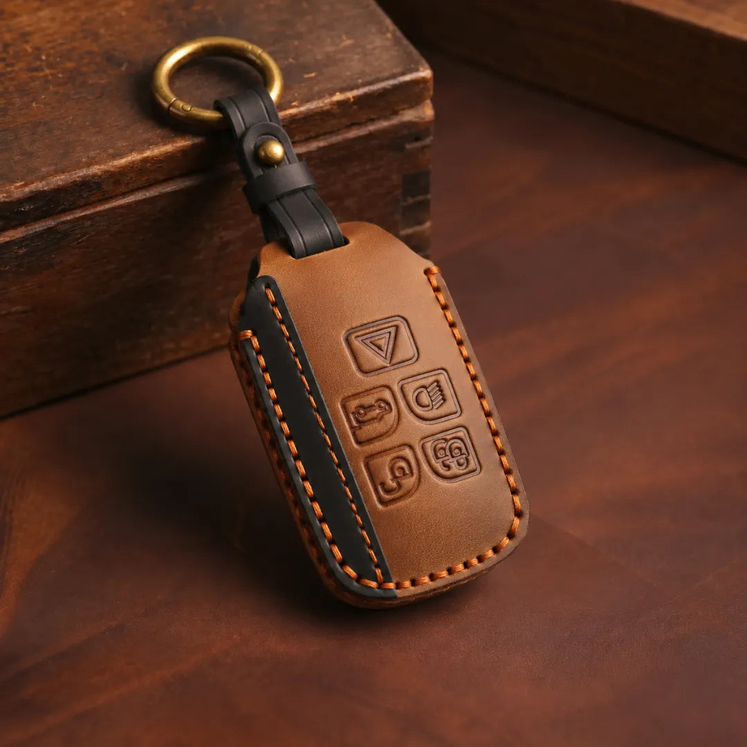 Range Rover Hand-Crafted Leather Key Fob Cover – Block 5-Button - Brown
