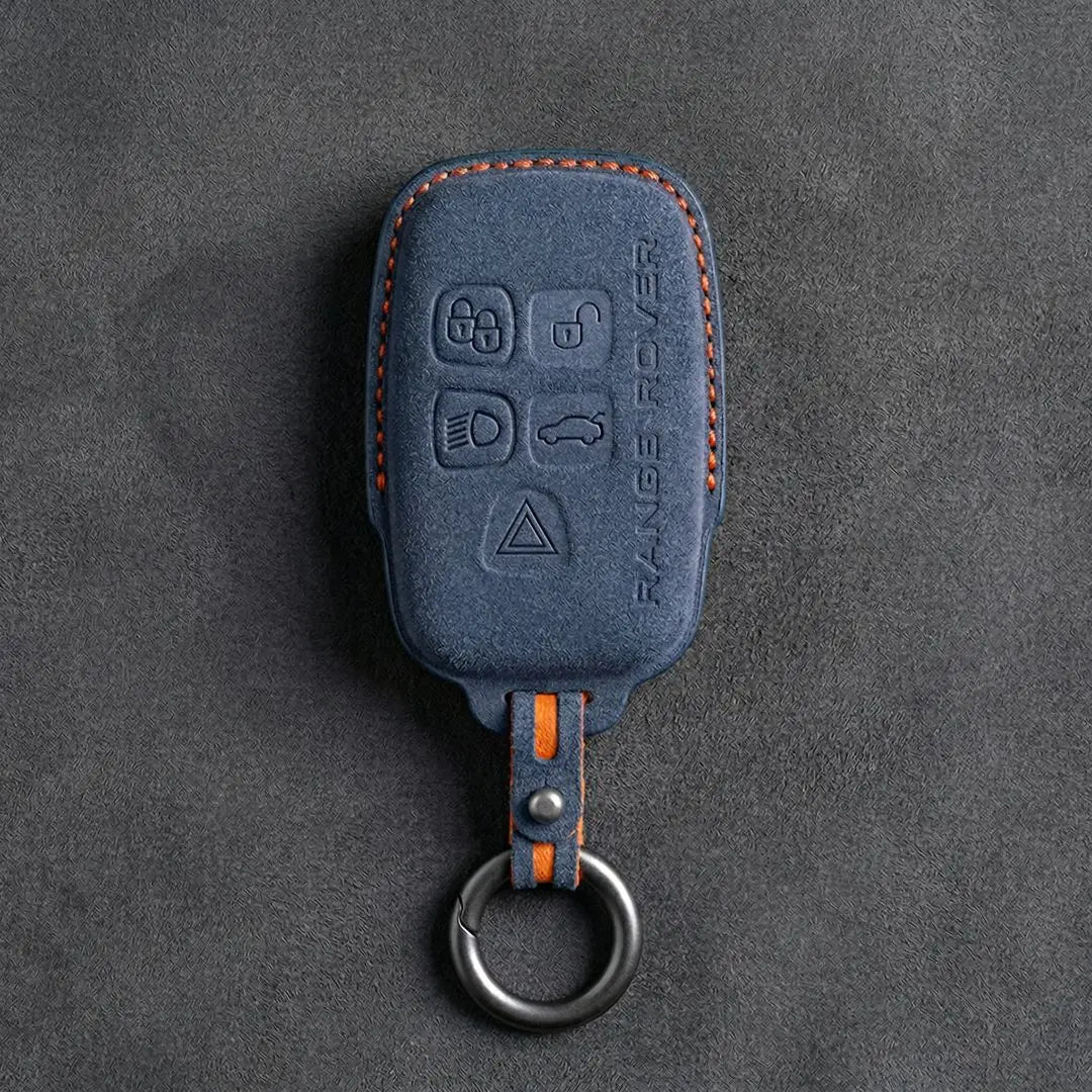 Range Rover Hand - Stitched Alcantara Key Fob Cover - Block 5 - Button - Cobalt blue