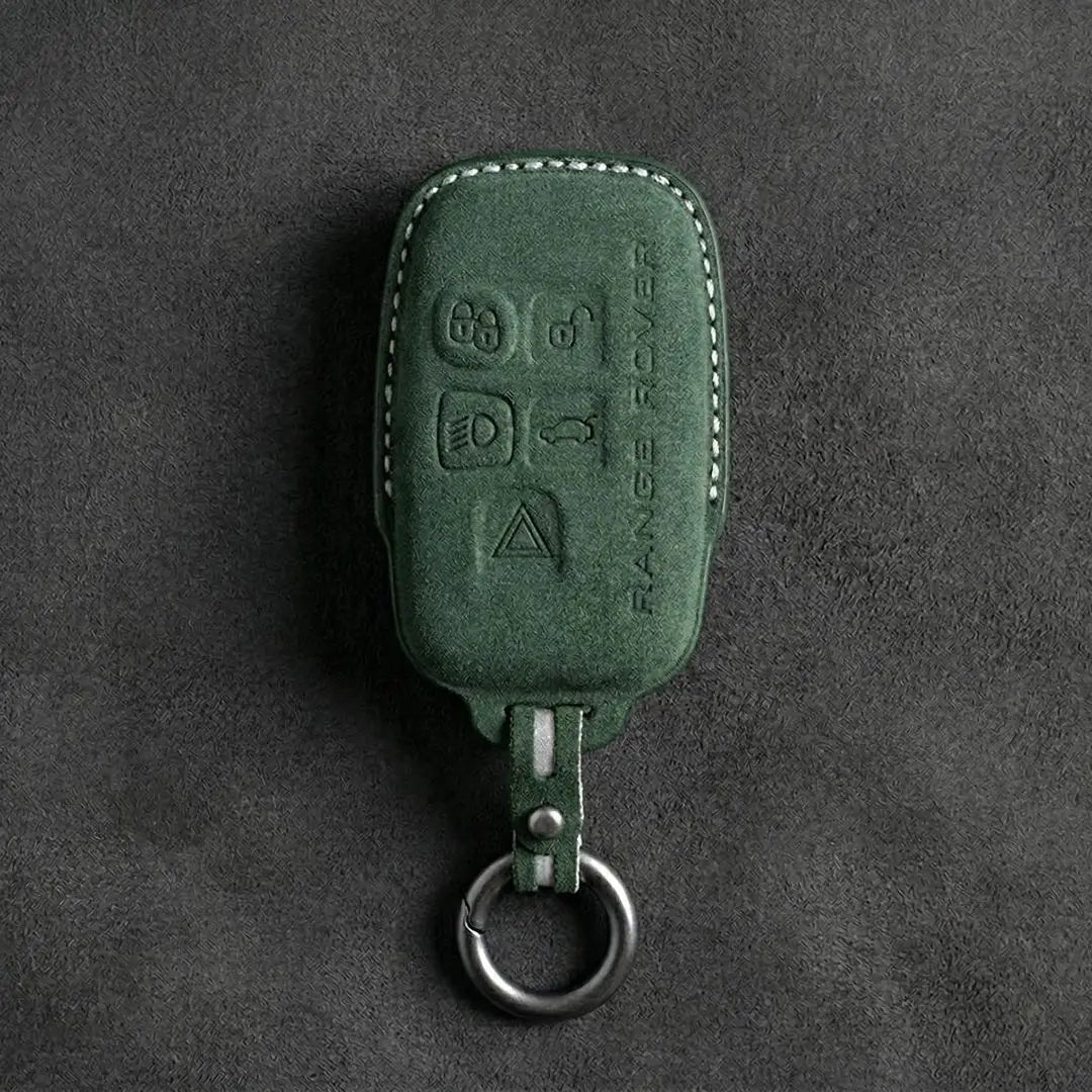 Range Rover Hand - Stitched Alcantara Key Fob Cover - Block 5 - Button - Dark forest green