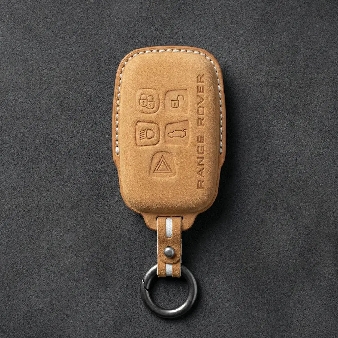 Range Rover Hand - Stitched Alcantara Key Fob Cover - Block 5 - Button - Soft brown