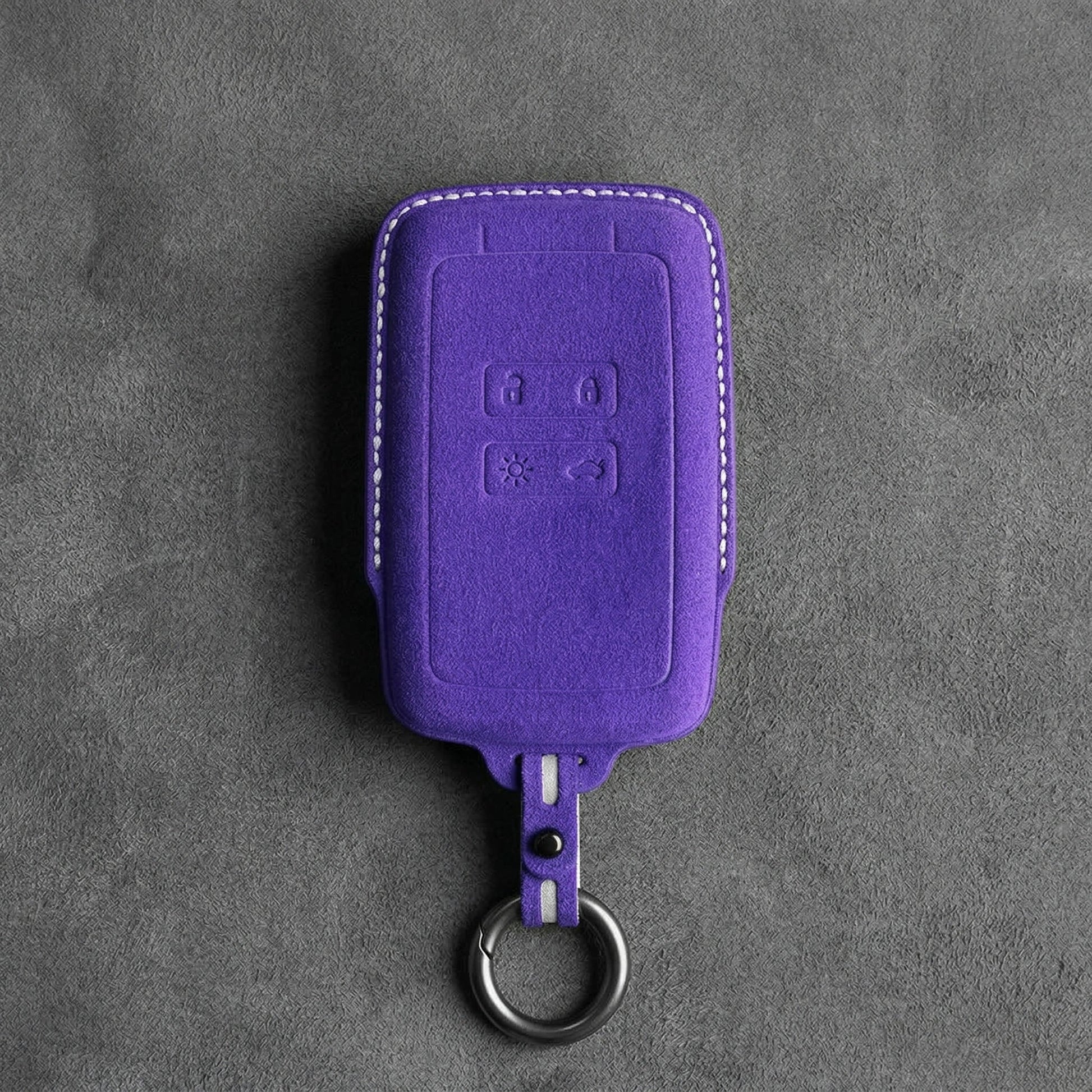 Renault Hand - Stitched Alcantara Key Fob Cover - Smart Card 4 - Button - Dark purple