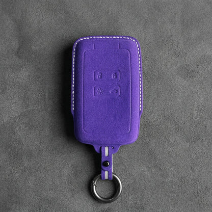 Renault Hand - Stitched Alcantara Key Fob Cover - Smart Card 4 - Button - Dark purple