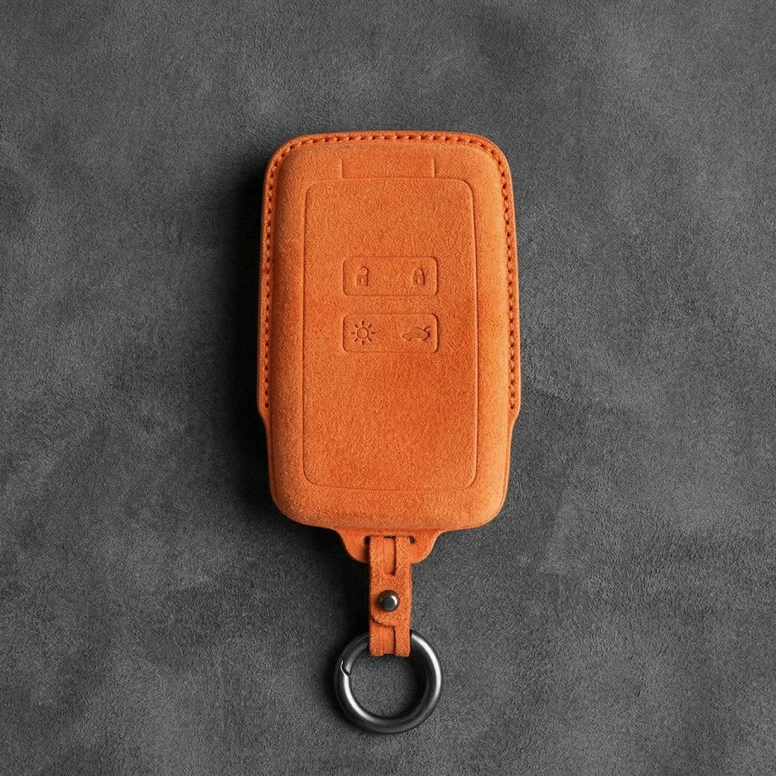 Renault Hand - Stitched Alcantara Key Fob Cover - Smart Card 4 - Button - Orange