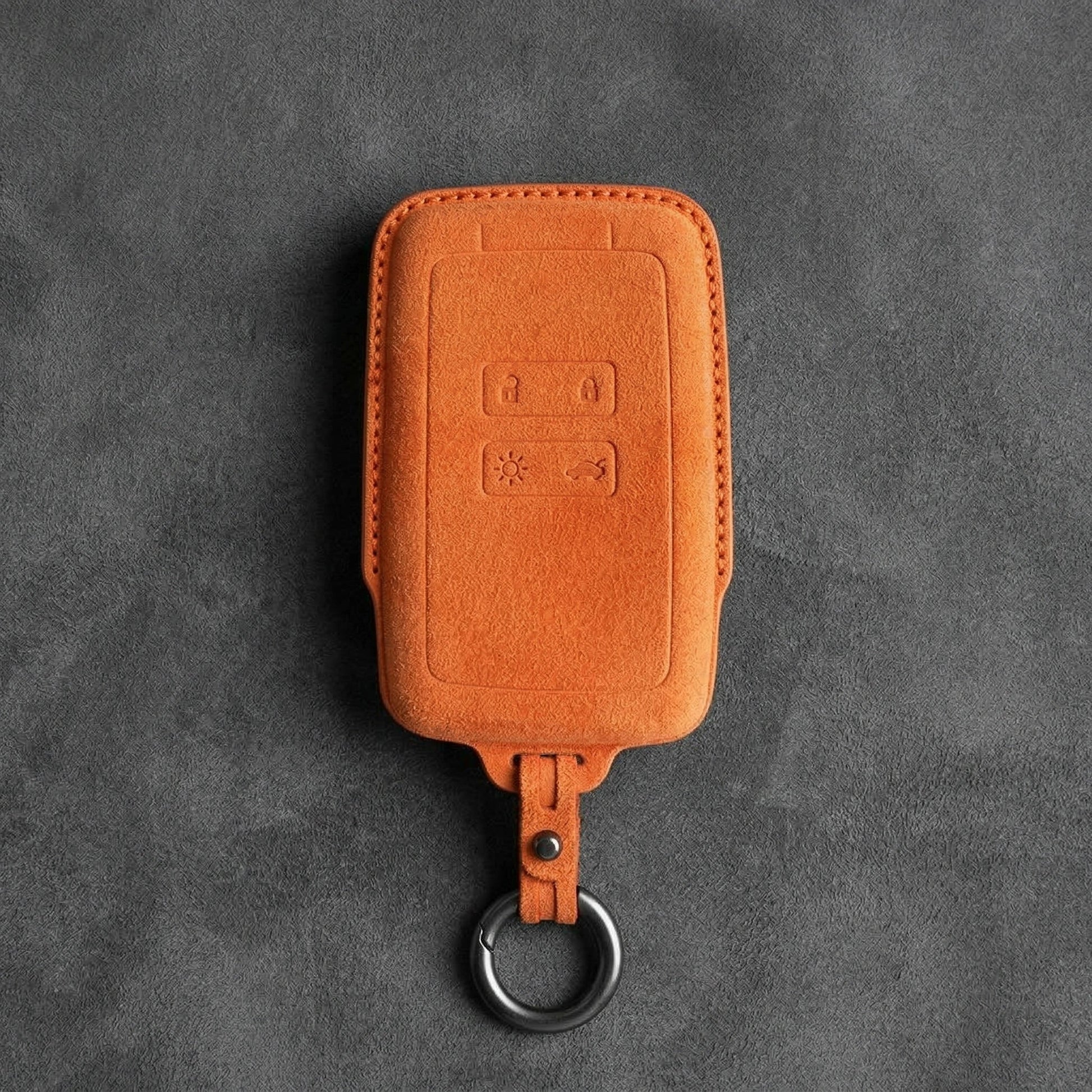 Renault Hand - Stitched Alcantara Key Fob Cover - Smart Card 4 - Button - Orange