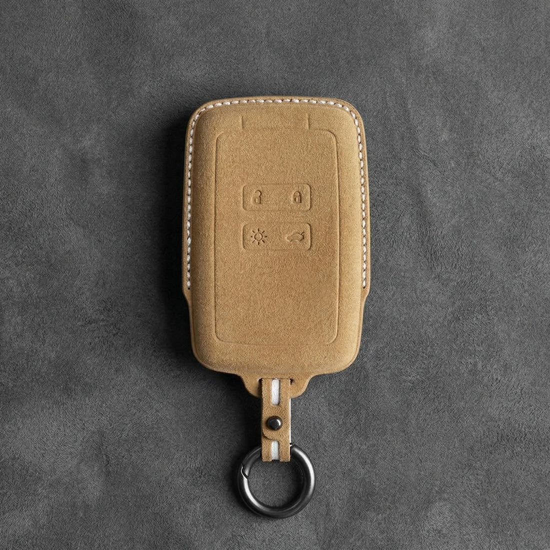 Renault Hand - Stitched Alcantara Key Fob Cover - Smart Card 4 - Button - Soft brown