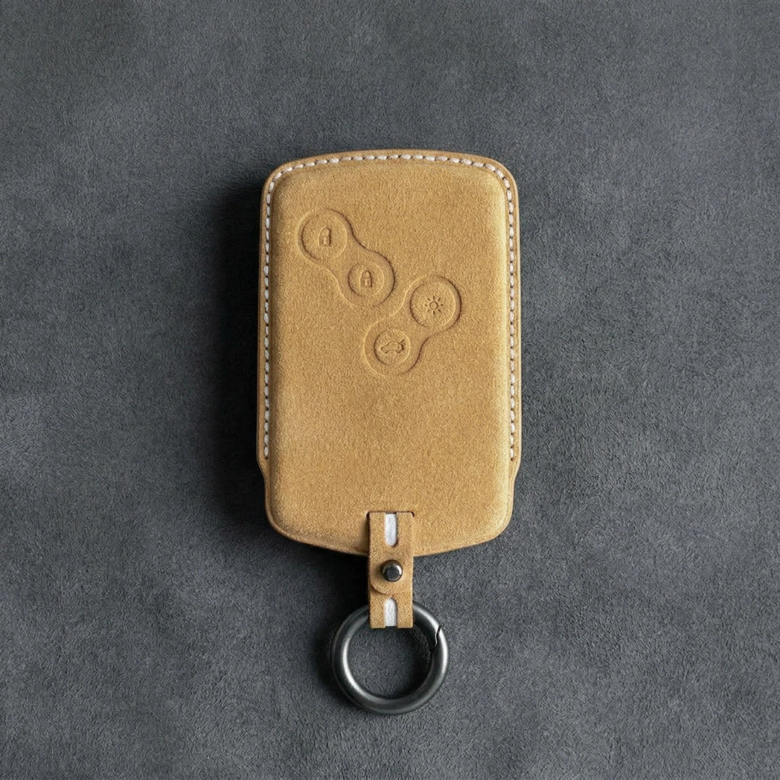 Renault Hand - Stitched Alcantara Key Fob Cover – Smart Key Card - Soft brown
