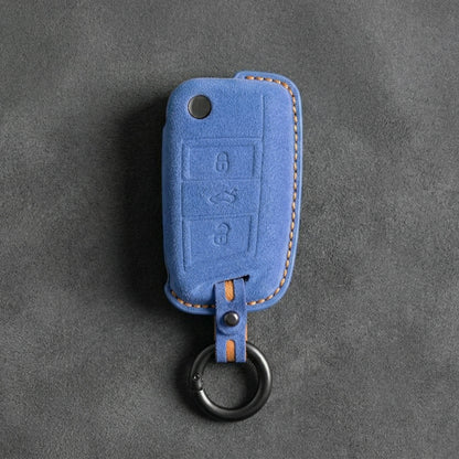 Seat Hand - Stitched Alcantara Key Fob Cover – Angular Flip Key 3 - Button - Cornflower blue