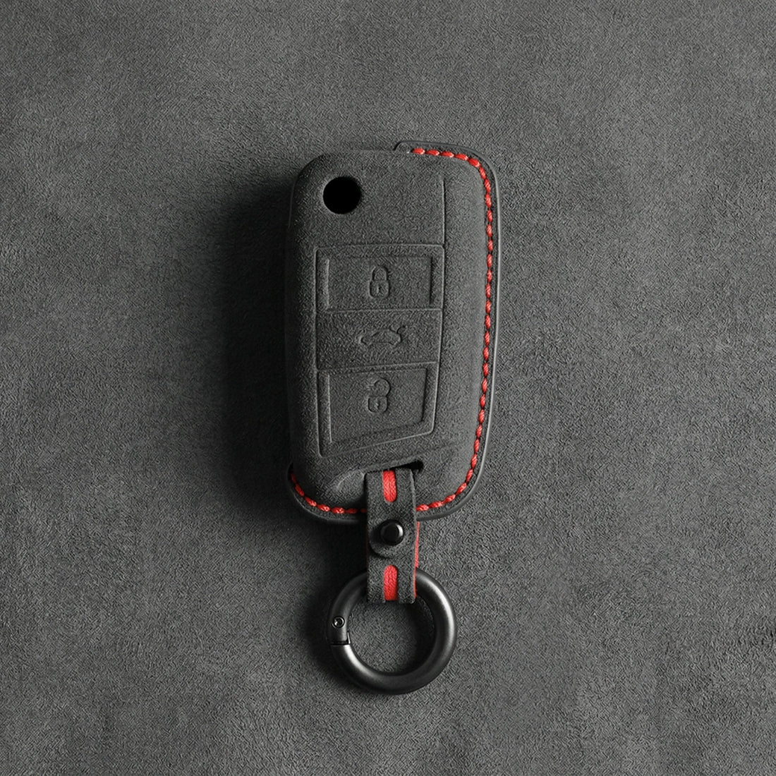 Seat Hand - Stitched Alcantara Key Fob Cover – Angular Flip Key 3 - Button - Dark charcoal