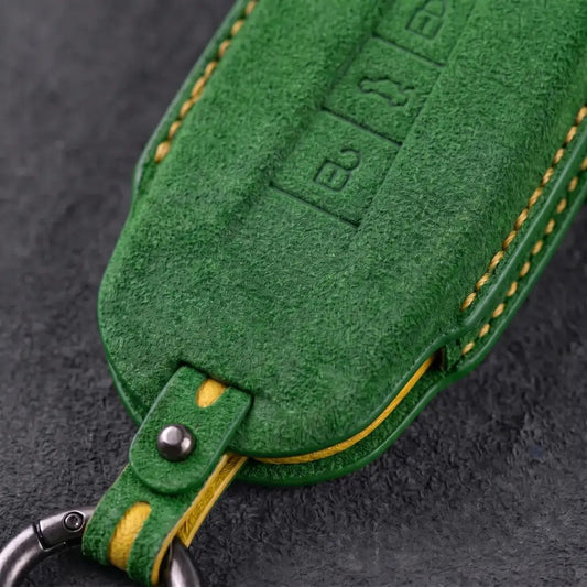 Seat Hand - Stitched Alcantara Key Fob Cover – Angular Flip Key 3 - Button - Grass green