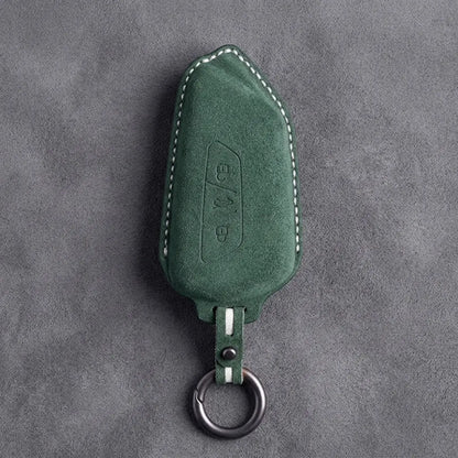 Seat Hand Stitched Alcantara Key Fob Cover Asymmetric Blade Key Dark Green