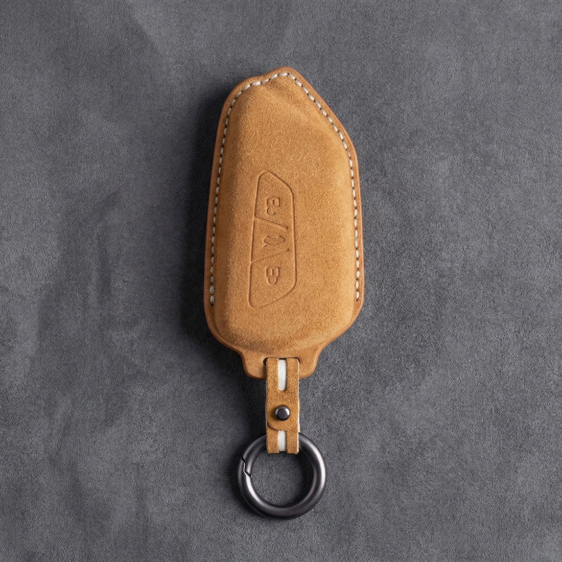 Seat Hand - Stitched Alcantara Key Fob Cover – Asymmetric Blade Key - Soft brown