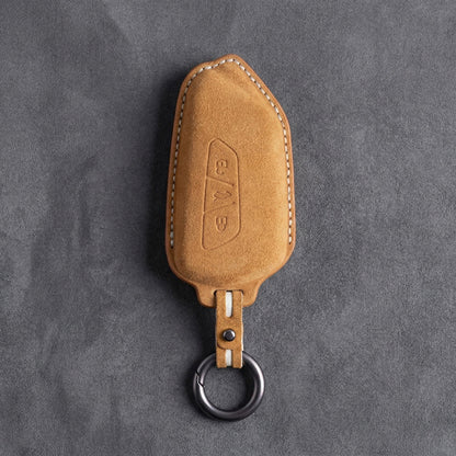 Seat Hand - Stitched Alcantara Key Fob Cover – Asymmetric Blade Key - Soft brown