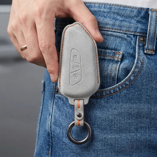 Seat Hand - Stitched Alcantara Key Fob Cover – Asymmetric Blade Key - White
