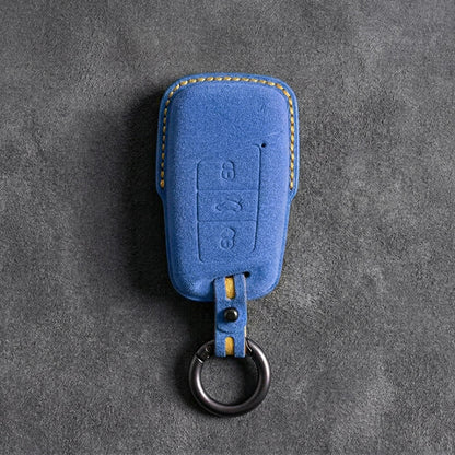 Seat Hand - Stitched Alcantara Key Fob Cover – Chrome - Top Smart Key - Cornflower blue