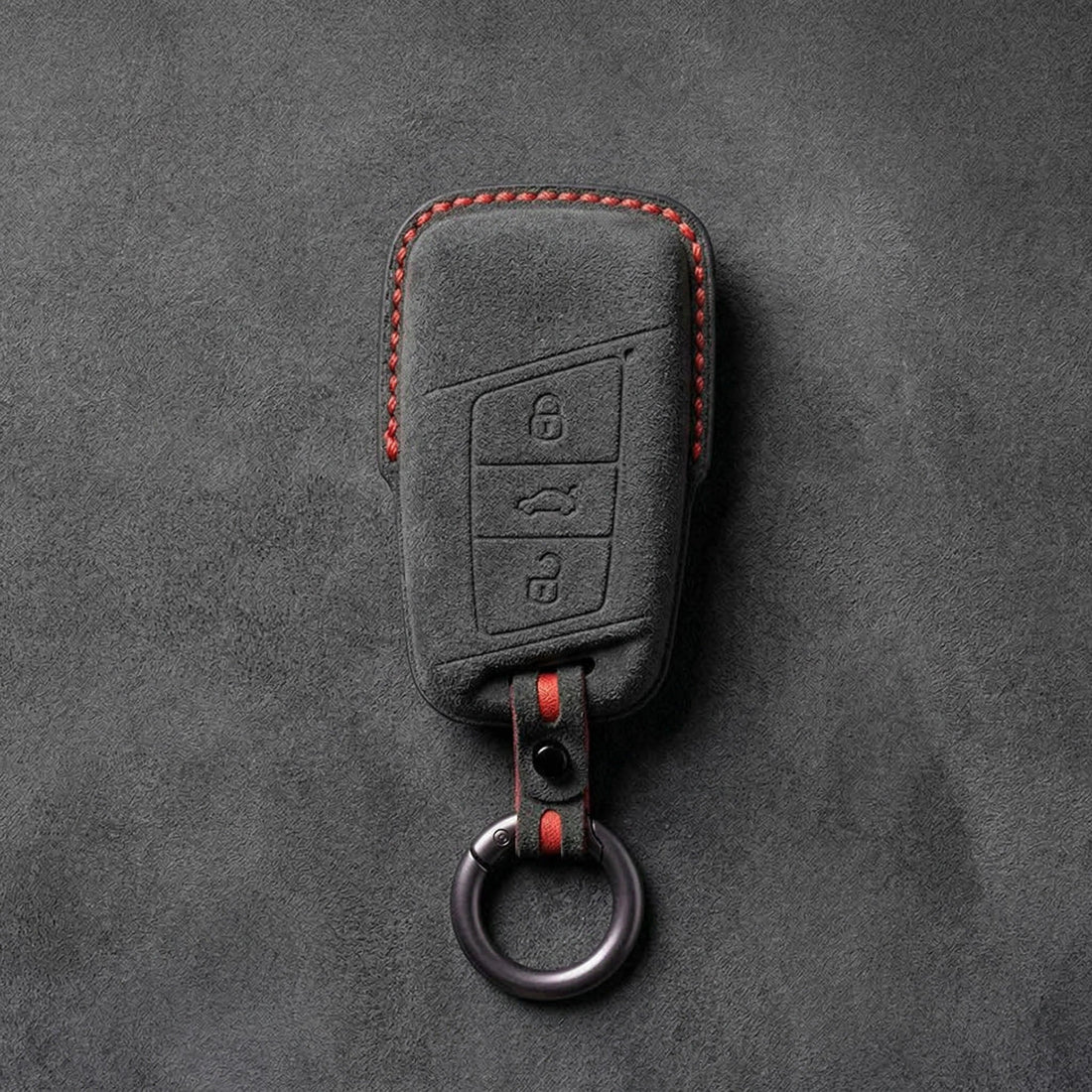 Seat Hand - Stitched Alcantara Key Fob Cover – Chrome - Top Smart Key - Dark charcoal