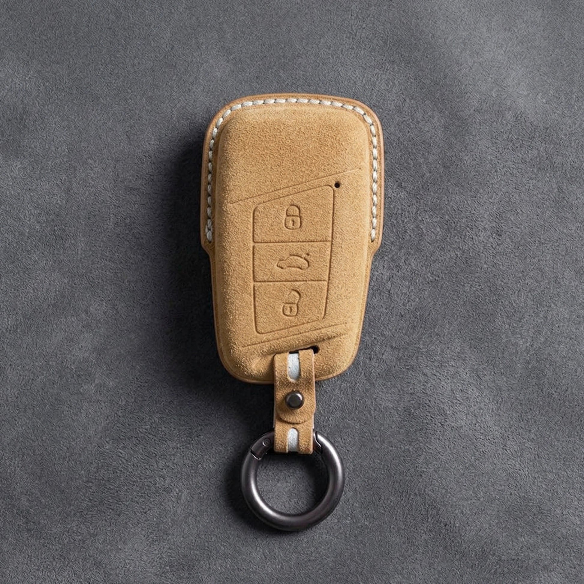 Seat Hand - Stitched Alcantara Key Fob Cover – Chrome - Top Smart Key - Soft brown